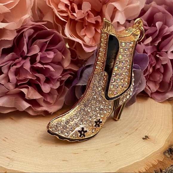 Silver and Black Crystal High Heel Boot Keychain Charm - Picture 3 of 16